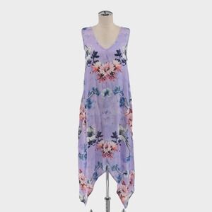 Tolani Collection Floral Dress Womens Size XS Purple Handkerchief Hem Asymmetric
